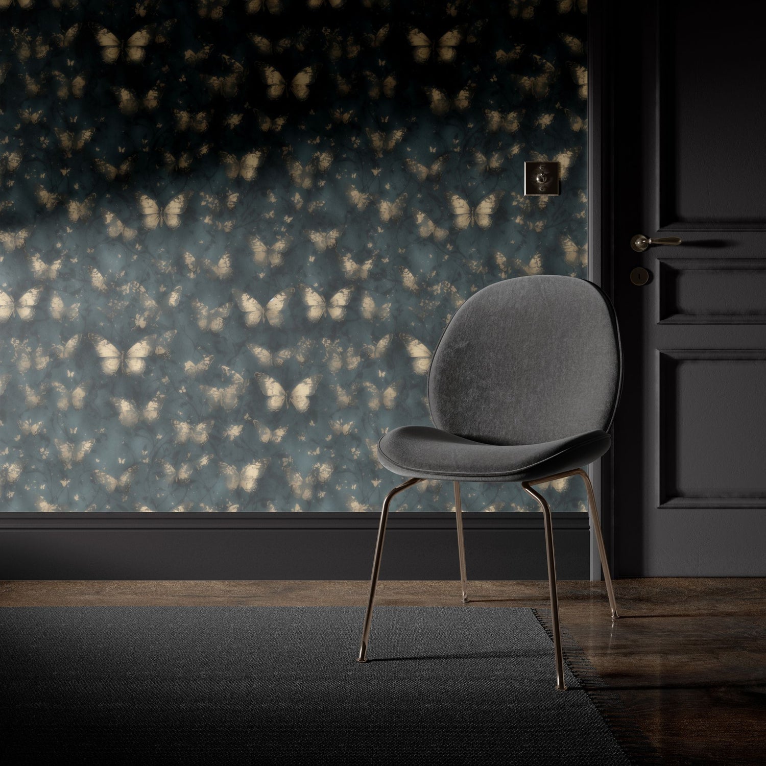 Whimsical Wings | Dark Nursery Butterfly Wallpaper Wallpaper Sckribbles