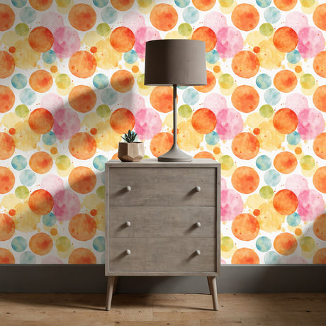 Polka Playtime | Colorful Watercolor Circles Children's Room Wallpaper Wallpaper Sckribbles