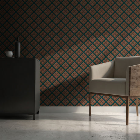 Illusory Luxe | Green & Bright Orange Geometrical Art Deco Wallpaper Wallpaper Sckribbles
