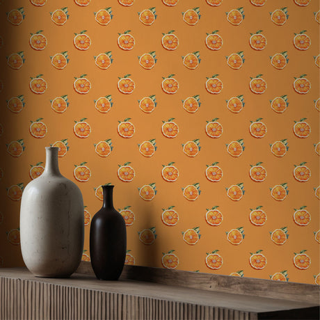 Sunny Citrus | Bright Orange Fruit Slices Kitchen Wallpaper Wallpaper Sckribbles