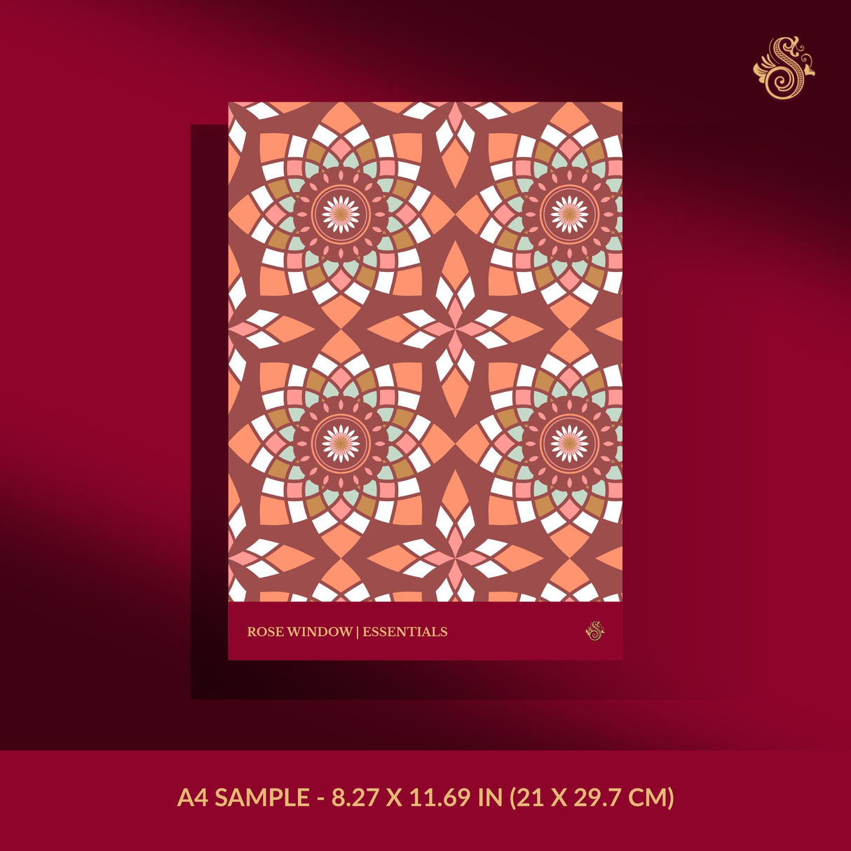 Orange and maroon tiled wallpaper sample.