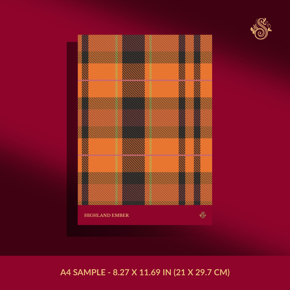 Highland Ember | Bright Orange Maximalist Plaid Wallpaper Wallpaper Sckribbles Signature - Premium Non-Woven A4 Sample - 8.27 × 11.69 in (21 × 29.7 cm)