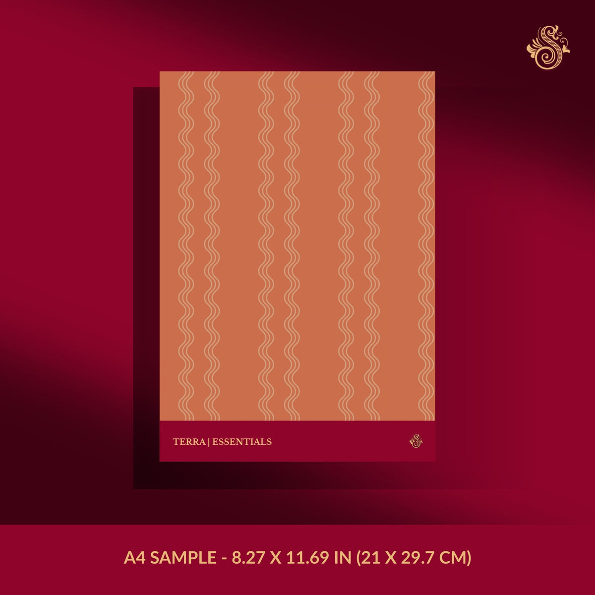 Orange terracotta wavy striped wallpaper sample.