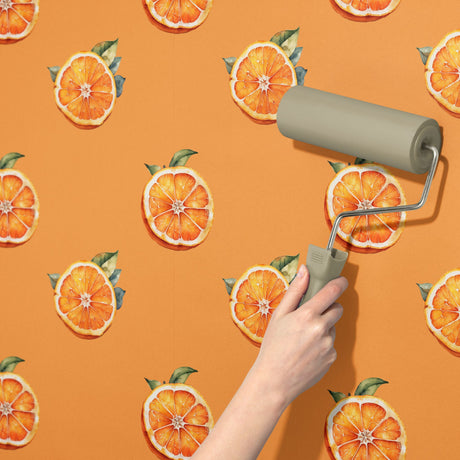 Sunny Citrus | Bright Orange Fruit Slices Kitchen Wallpaper Wallpaper Sckribbles
