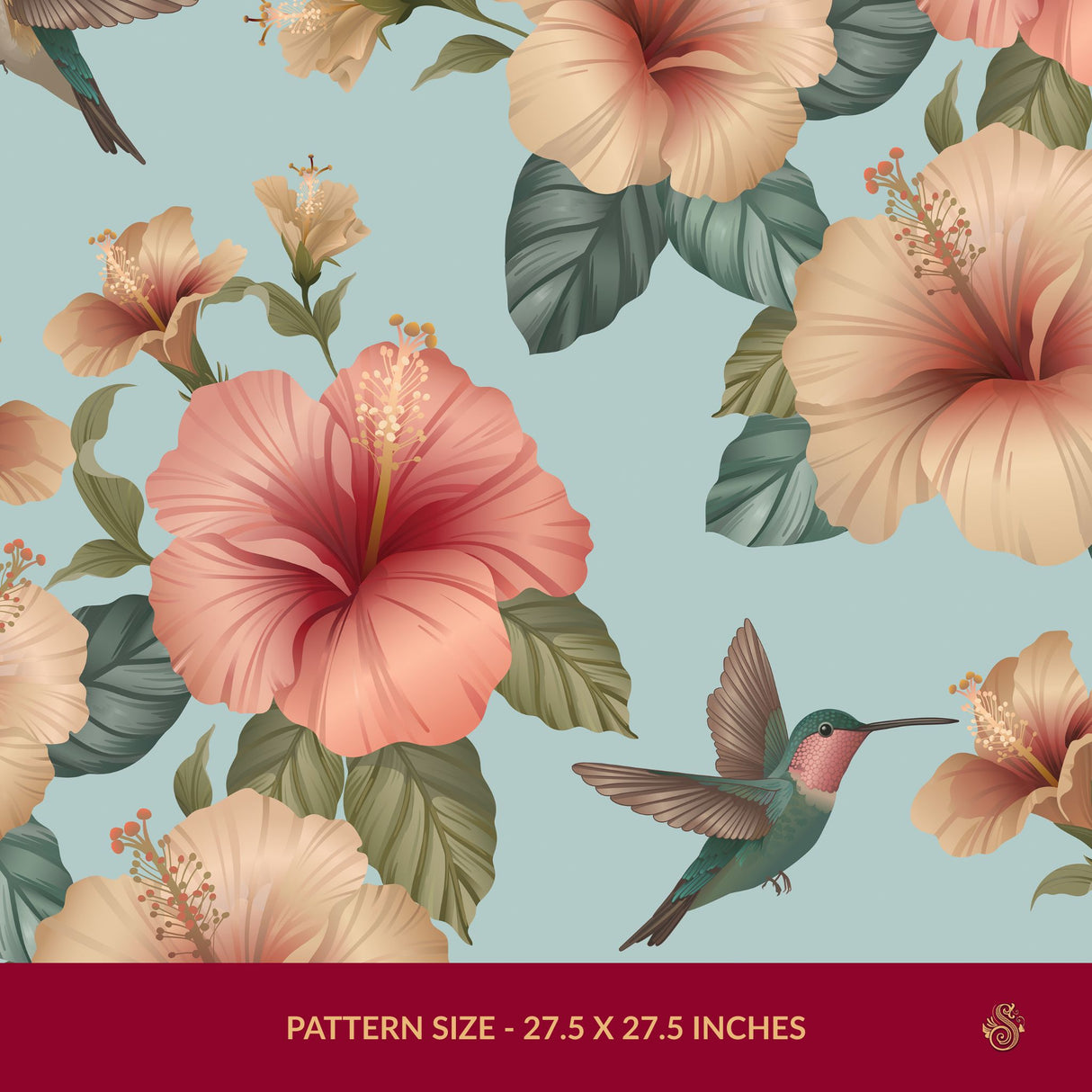 Whimsy & Bloom | Tropical Pastel Hibiscus & Hummingbird Wallpaper Wallpaper Sckribbles Signature - Premium Non-Woven Roll - 27.5 in x 32.8 ft (70 cm × 10 m) Tropical Nectar