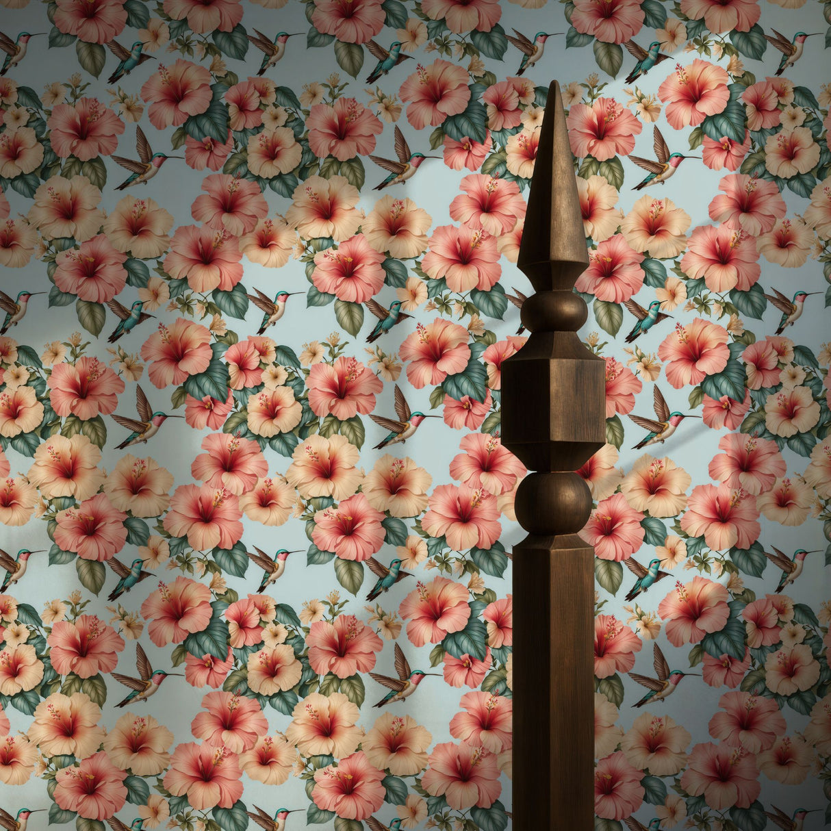 Whimsy & Bloom | Tropical Pastel Hibiscus & Hummingbird Nursery Wallpaper Wallpaper Sckribbles