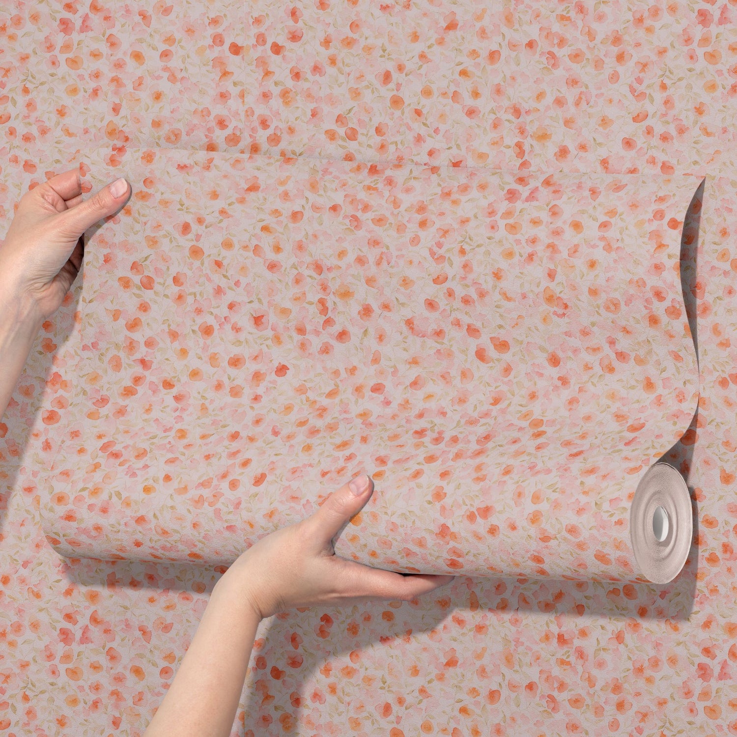 Sweet Peach | Cute Feminine Coral Pink Floral Wallpaper Wallpaper Sckribbles