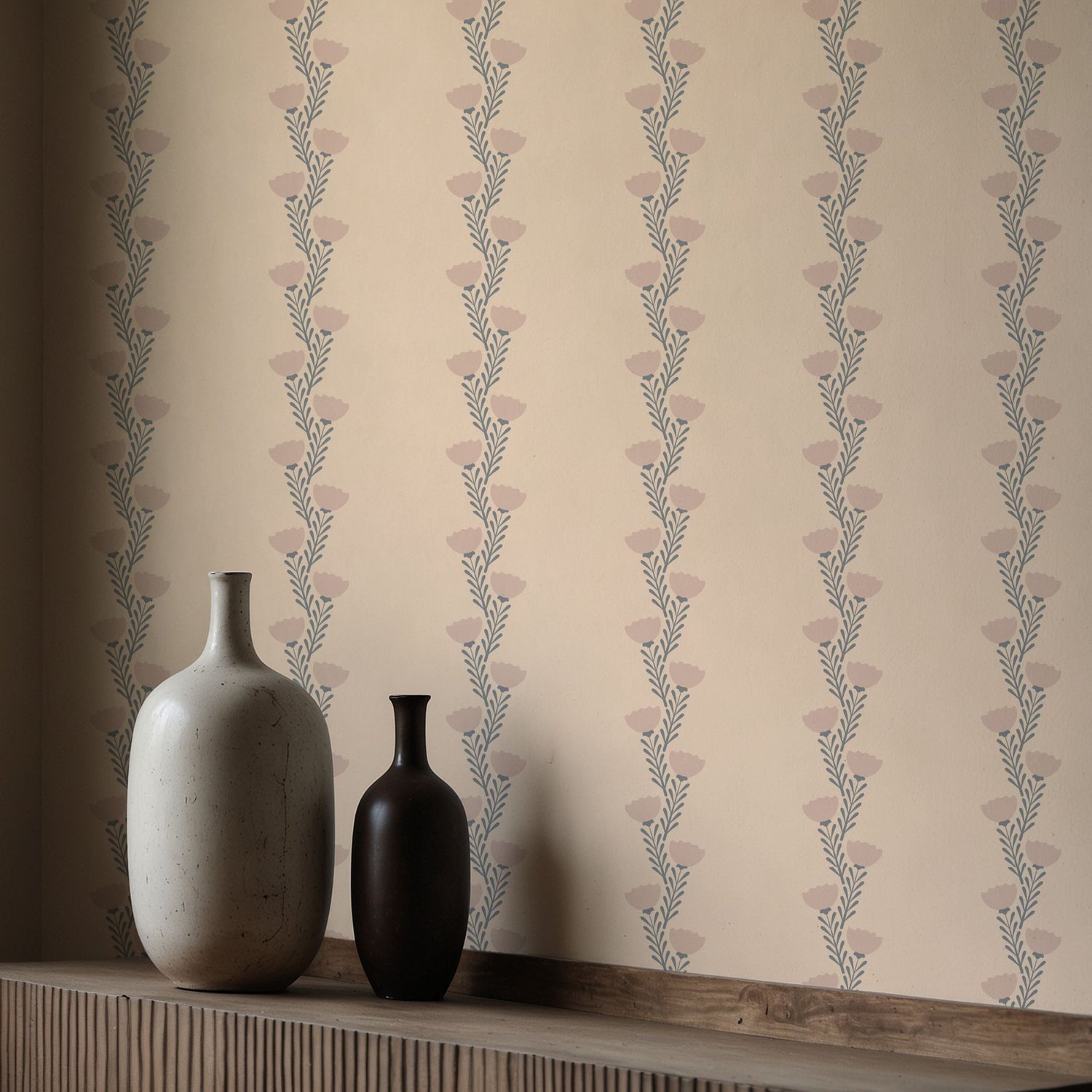 Coquette Bloom | Sweet Feminine Pink Striped Floral Wallpaper Wallpaper Sckribbles