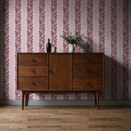 Feminine Flourish | Pink Striped Coquette Floral Peony Wallpaper Wallpaper Sckribbles