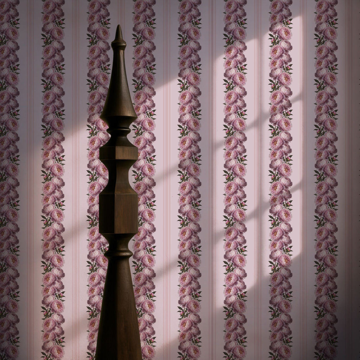 Feminine Flourish | Pink Striped Coquette Floral Peony Wallpaper Wallpaper Sckribbles