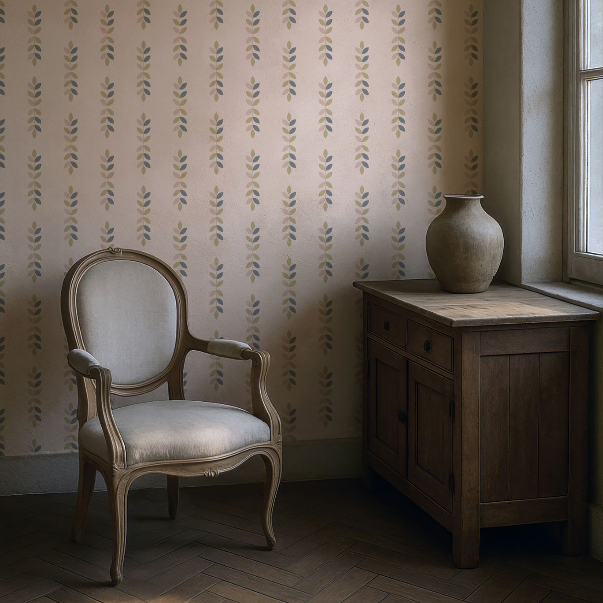 Whisperleaf | Boho Scandinavian Feminine Leaves Modern Wallpaper Wallpaper Sckribbles