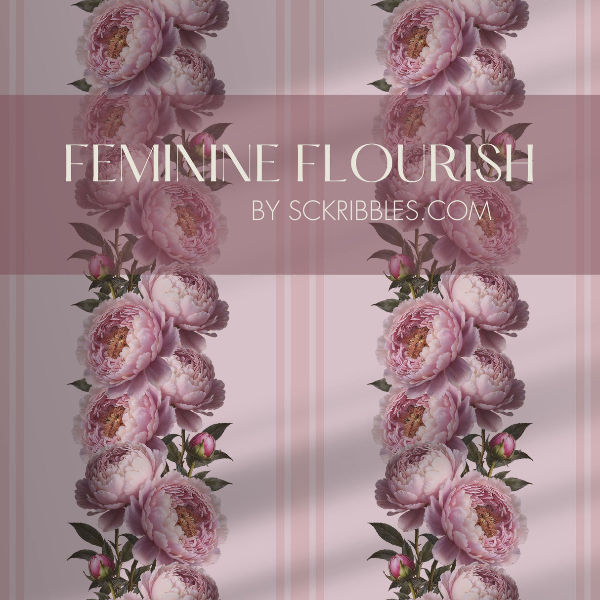 Feminine Flourish | Pink Striped Coquette Floral Peony Wallpaper Wallpaper Sckribbles