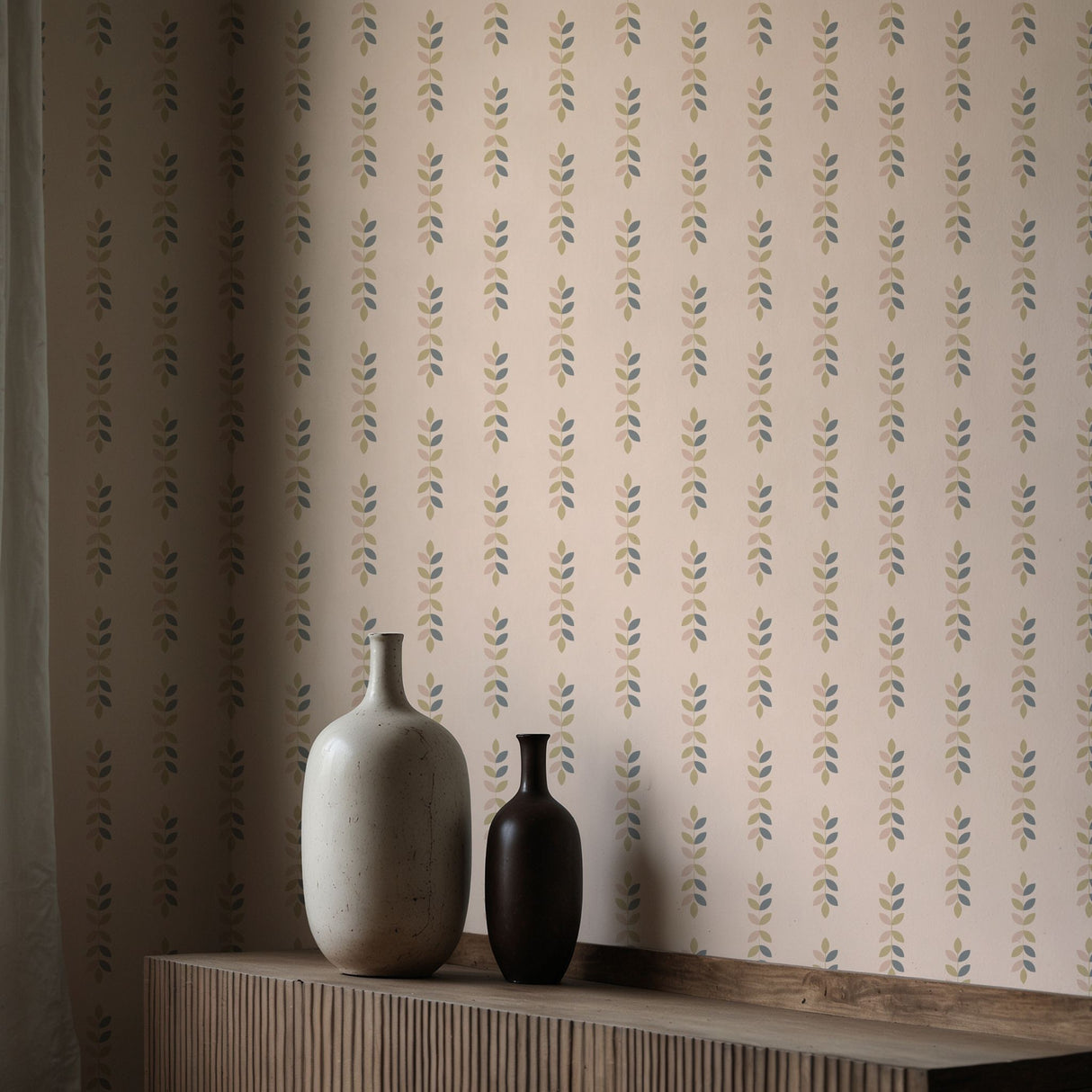 Whisperleaf | Boho Scandinavian Feminine Leaves Modern Wallpaper Wallpaper Sckribbles