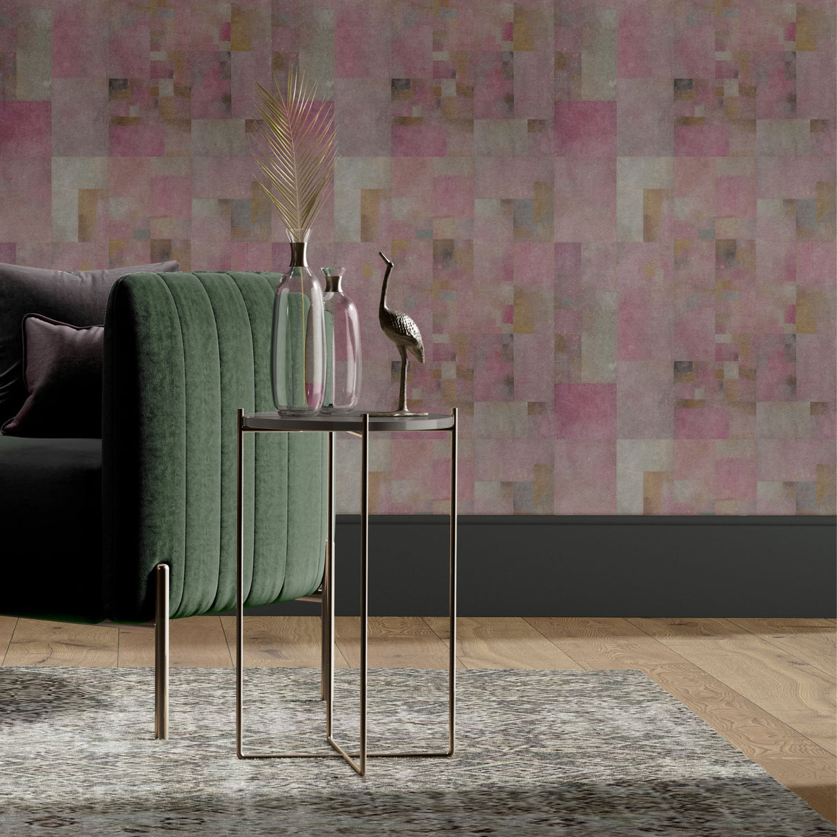 Blush Geometry | Pink Abstract Grid Distressed Wallpaper Wallpaper Sckribbles