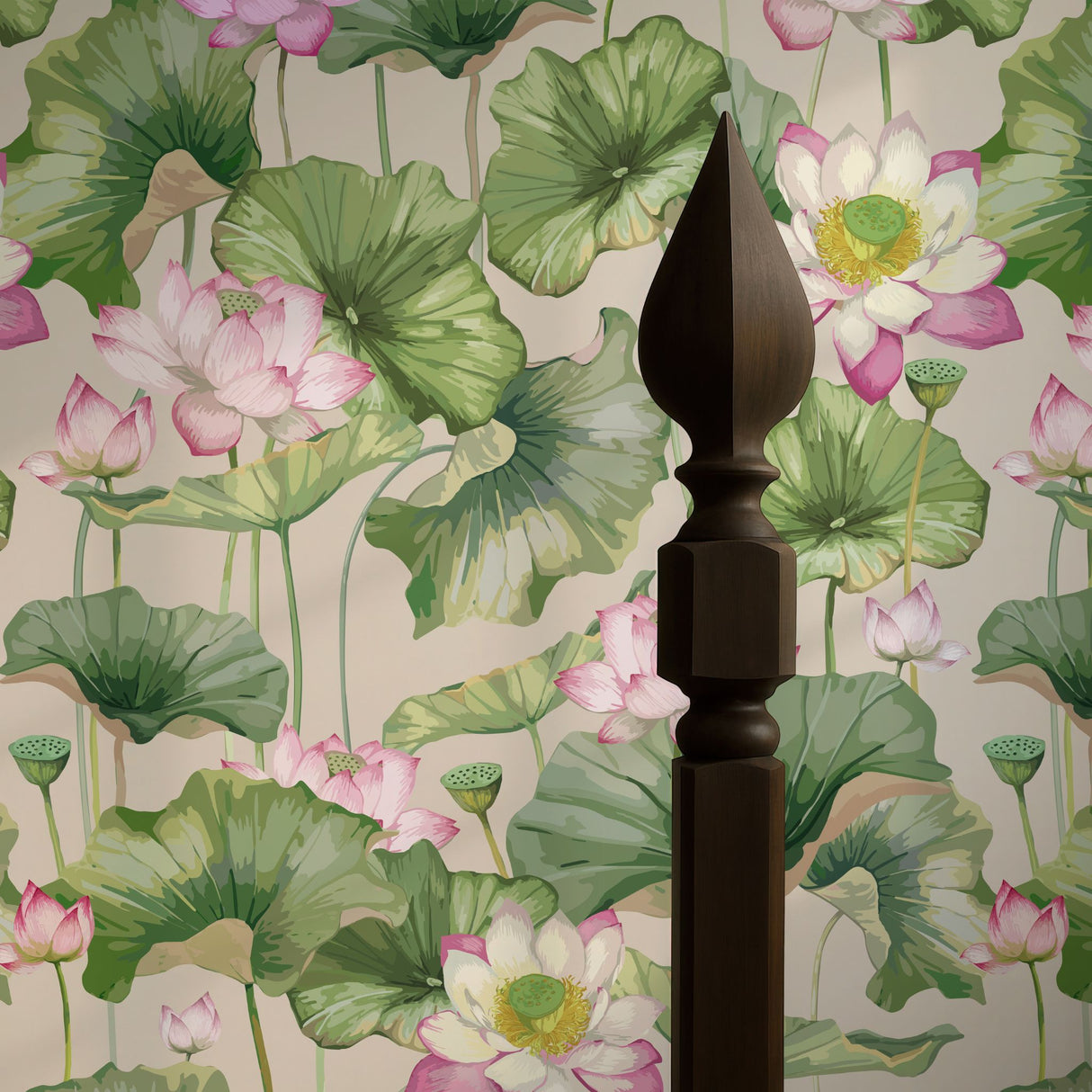 Aqua Garden | Feminine Green & Pink Water Lily Wallpaper Wallpaper Sckribbles