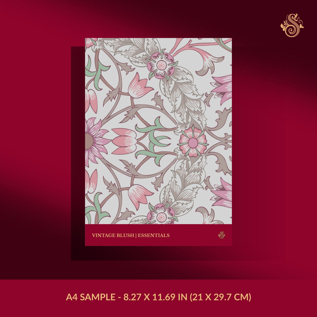 Light pink and grey William Morris Ceiling wallpaper sample.