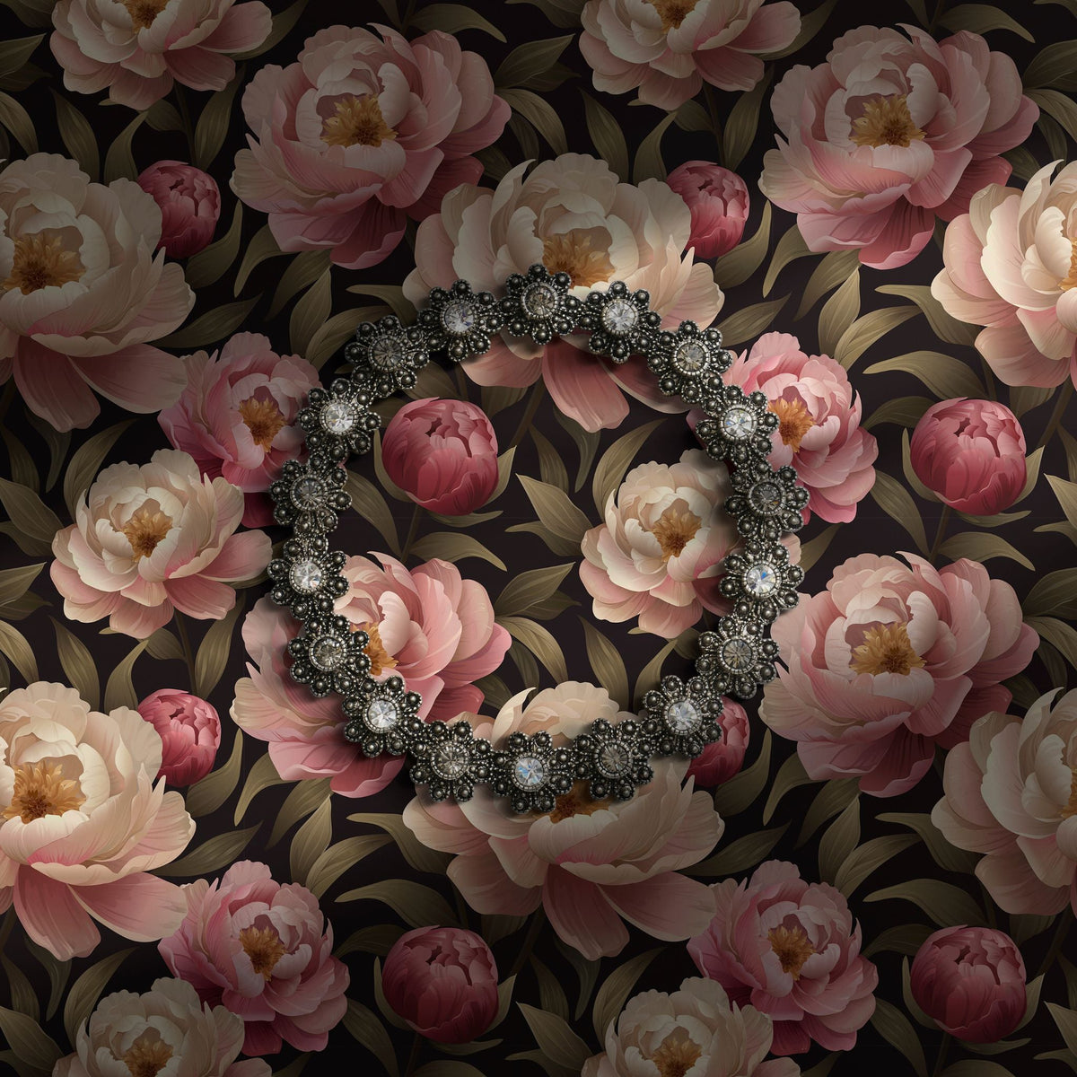 Pink large-scale floral wallpaper.