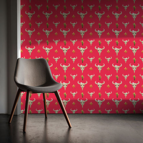 Ranch Romance | Bright Pink Western Cowgirl Skull Wallpaper Wallpaper Sckribbles