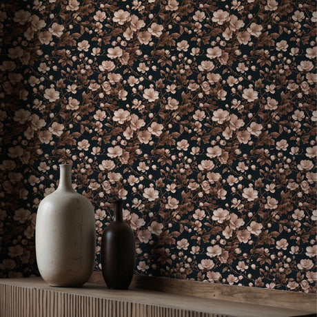 Sweet Blooms | Pink & Black Chinoiserie Cherry Blossom Wallpaper Wallpaper Sckribbles
