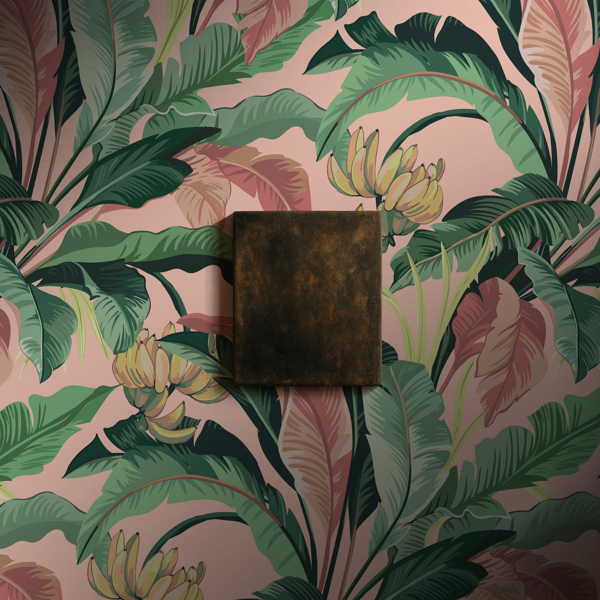 Tropical Delight | Pink and Green Banana Leaves Jungle Wallpaper Wallpaper Sckribbles