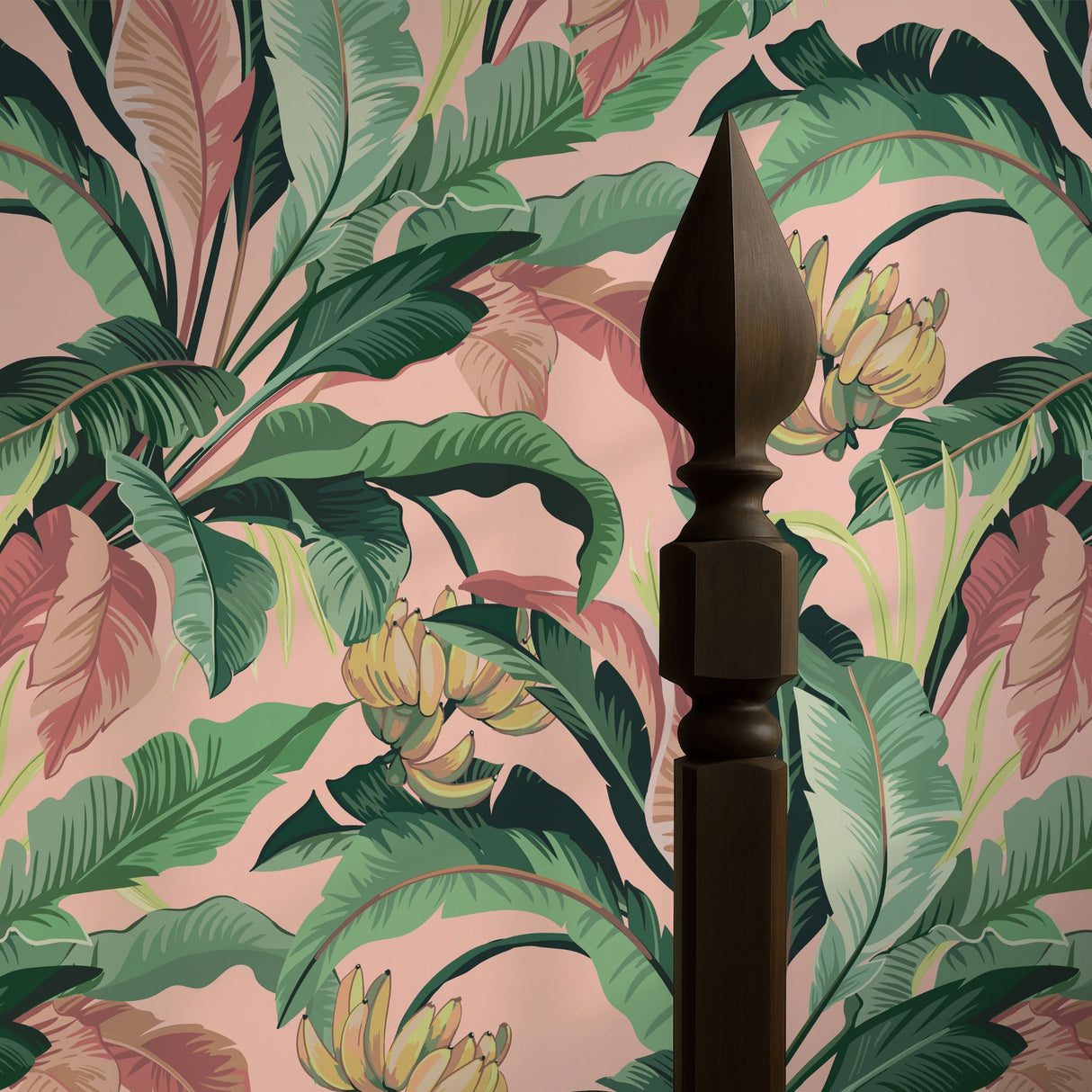 Tropical Delight | Pink and Green Banana Leaves Jungle Wallpaper Wallpaper Sckribbles