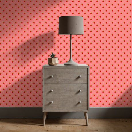 Berry Sweet | Pink Coquette Strawberry Wallpaper for Girl's Room Wallpaper Sckribbles