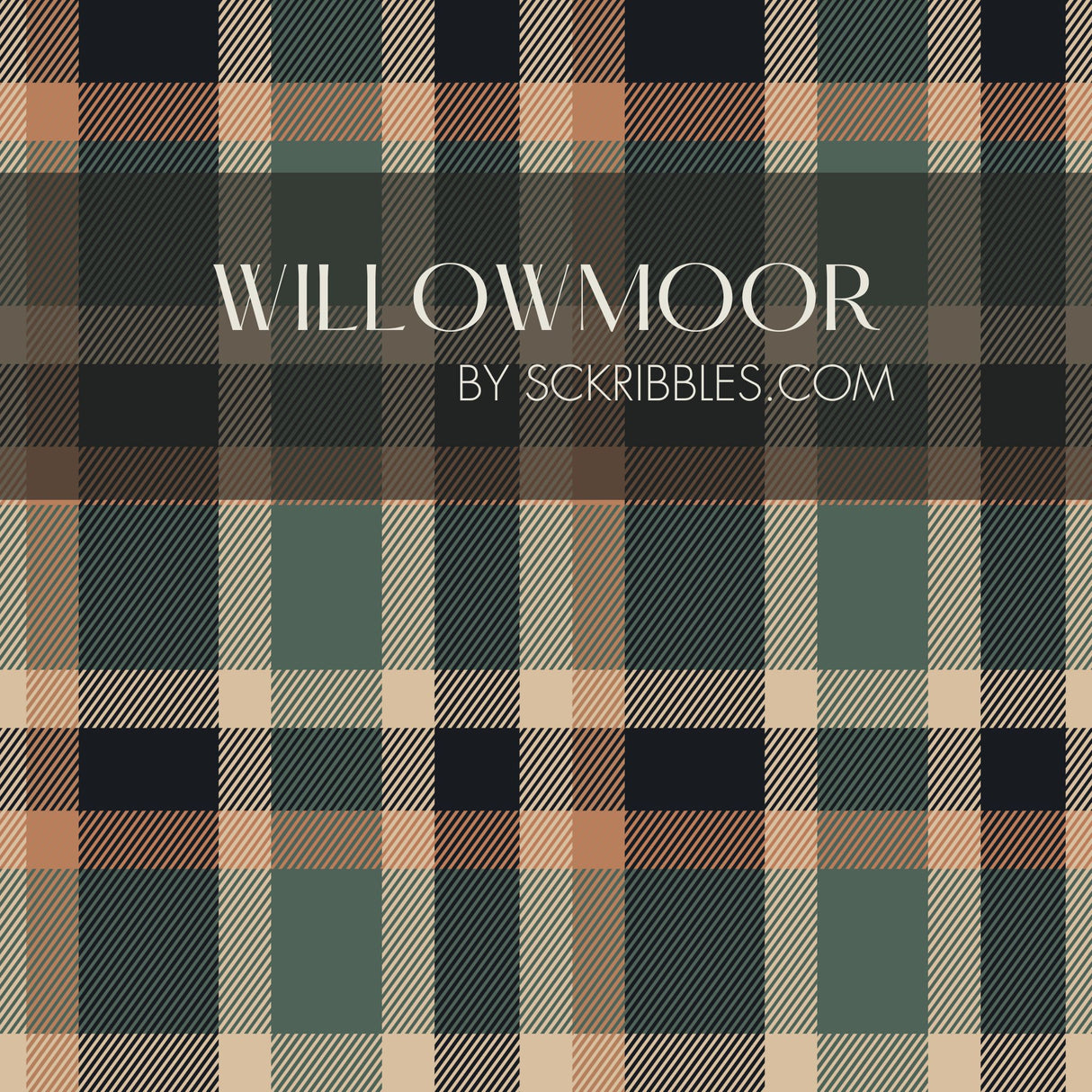 Willowmoor | Classic Green, Peach, & Black Traditional Plaid Wallpaper Wallpaper Sckribbles