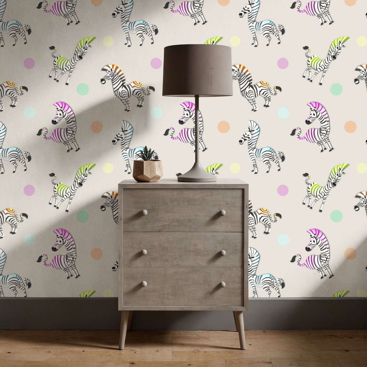 Trotty Dots | Fun Colorful Zebra Children's Nursery Wallpaper Wallpaper Sckribbles