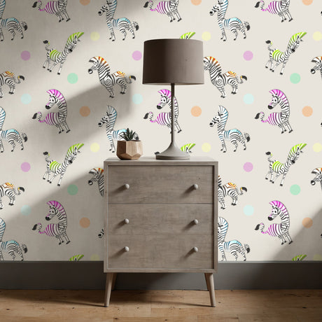 Trotty Dots | Fun Colorful Zebra Children's Nursery Wallpaper Wallpaper Sckribbles