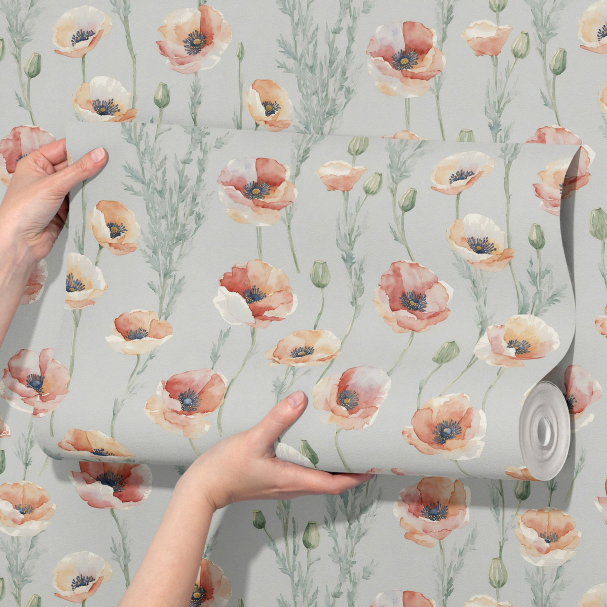 Peaceful Poppies | Cute Feminine Poppy Flower Wallpaper Wallpaper Sckribbles