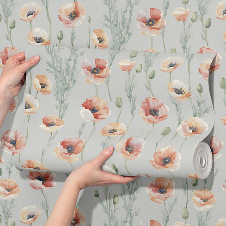 Peaceful Poppies | Cute Feminine Poppy Flower Wallpaper Wallpaper Sckribbles