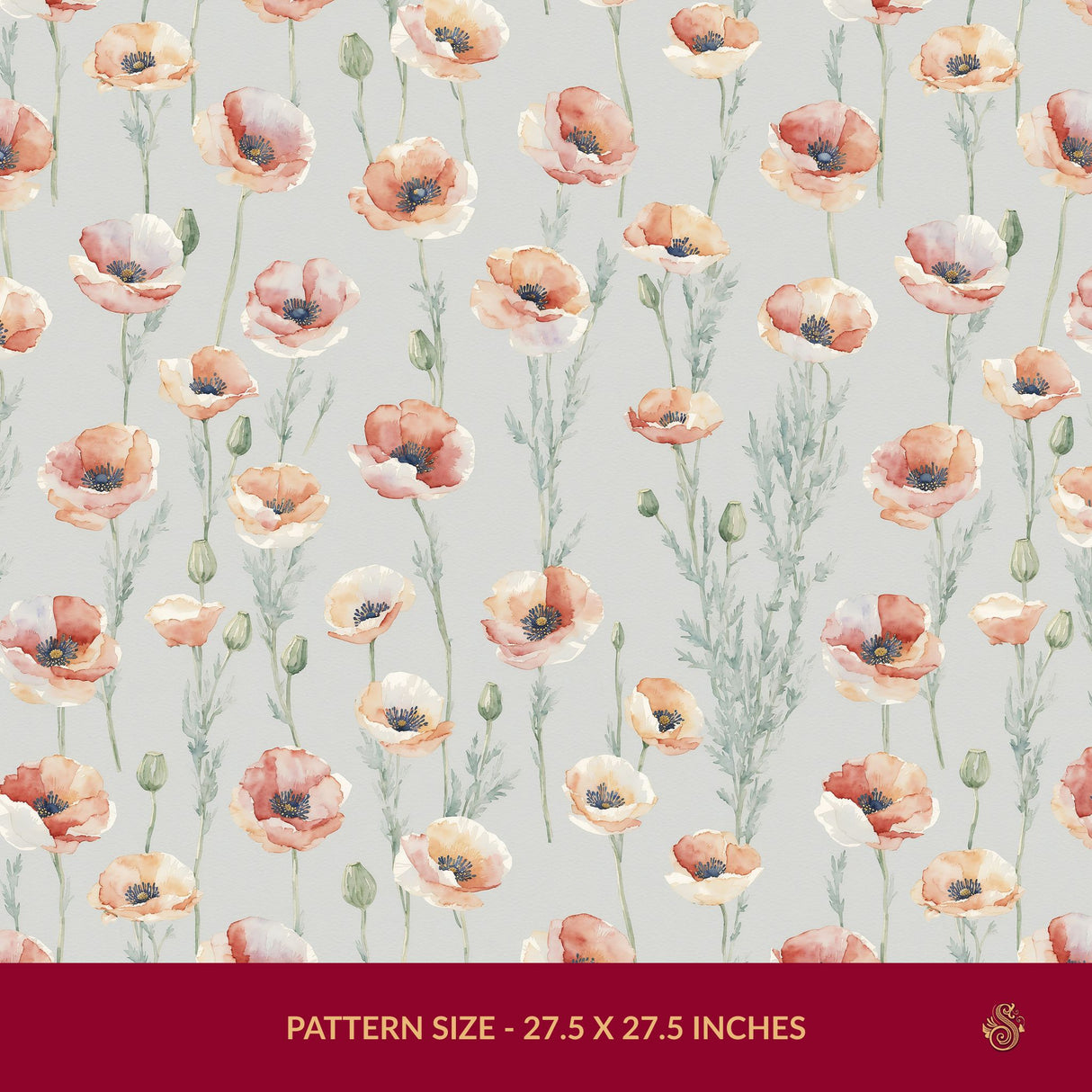 Peaceful Poppies | Cute Feminine Poppy Flower Wallpaper Wallpaper Sckribbles Signature - Premium Non-Woven Roll - 27.5 in x 32.8 ft (70 cm × 10 m)