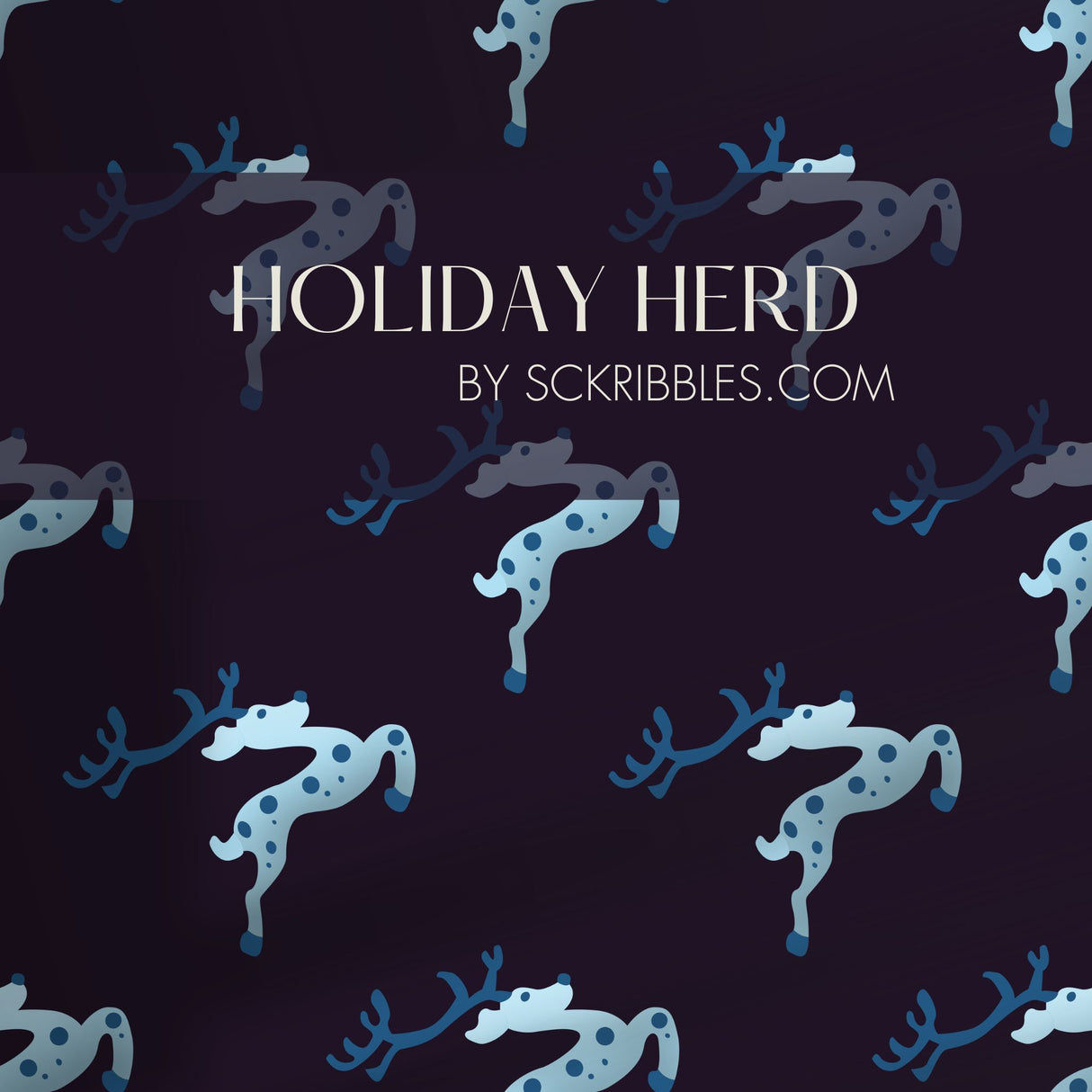 Holiday Herd | Dark Purple & Blue Reindeer Christmas Wallpaper Wallpaper Sckribbles
