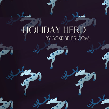 Holiday Herd | Dark Purple & Blue Reindeer Christmas Wallpaper Wallpaper Sckribbles