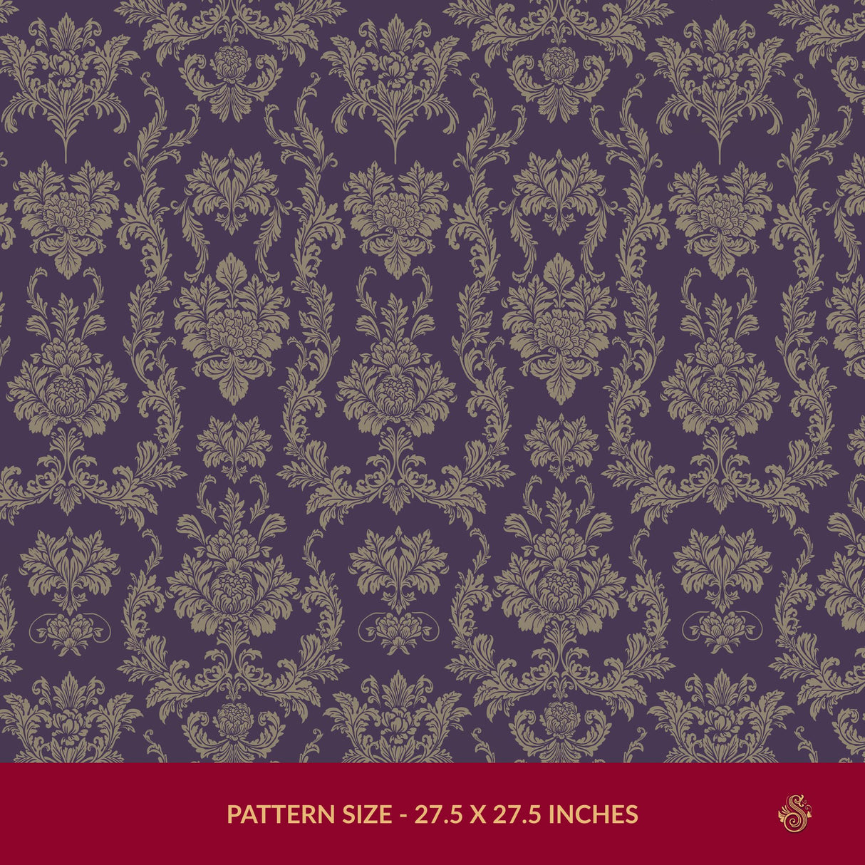 Grand Manor | Vintage Baroque European Damask Wallpaper Wallpaper Sckribbles Signature - Premium Non-Woven Roll - 27.5 in x 32.8 ft (70 cm × 10 m) Plum Manor