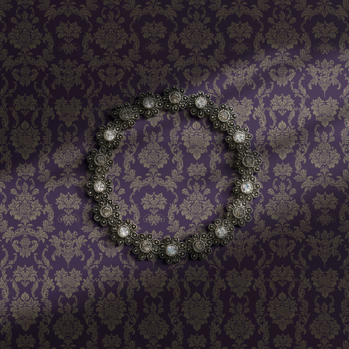 Purple damask wallpaper.