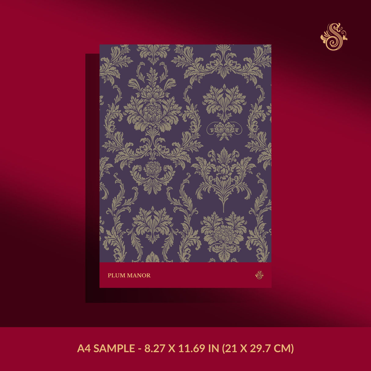 Grand Manor | Vintage Baroque European Damask Wallpaper Wallpaper Sckribbles Signature - Premium Non-Woven A4 Sample - 8.27 × 11.69 in (21 × 29.7 cm) Plum Manor