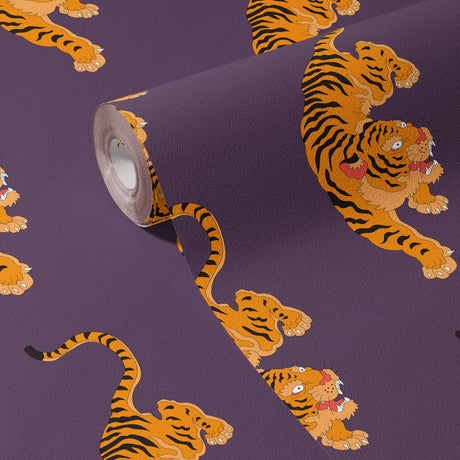 Vivid Tigress | Bold Orange & Purple Maximalist Tiger Wallpaper Wallpaper Sckribbles