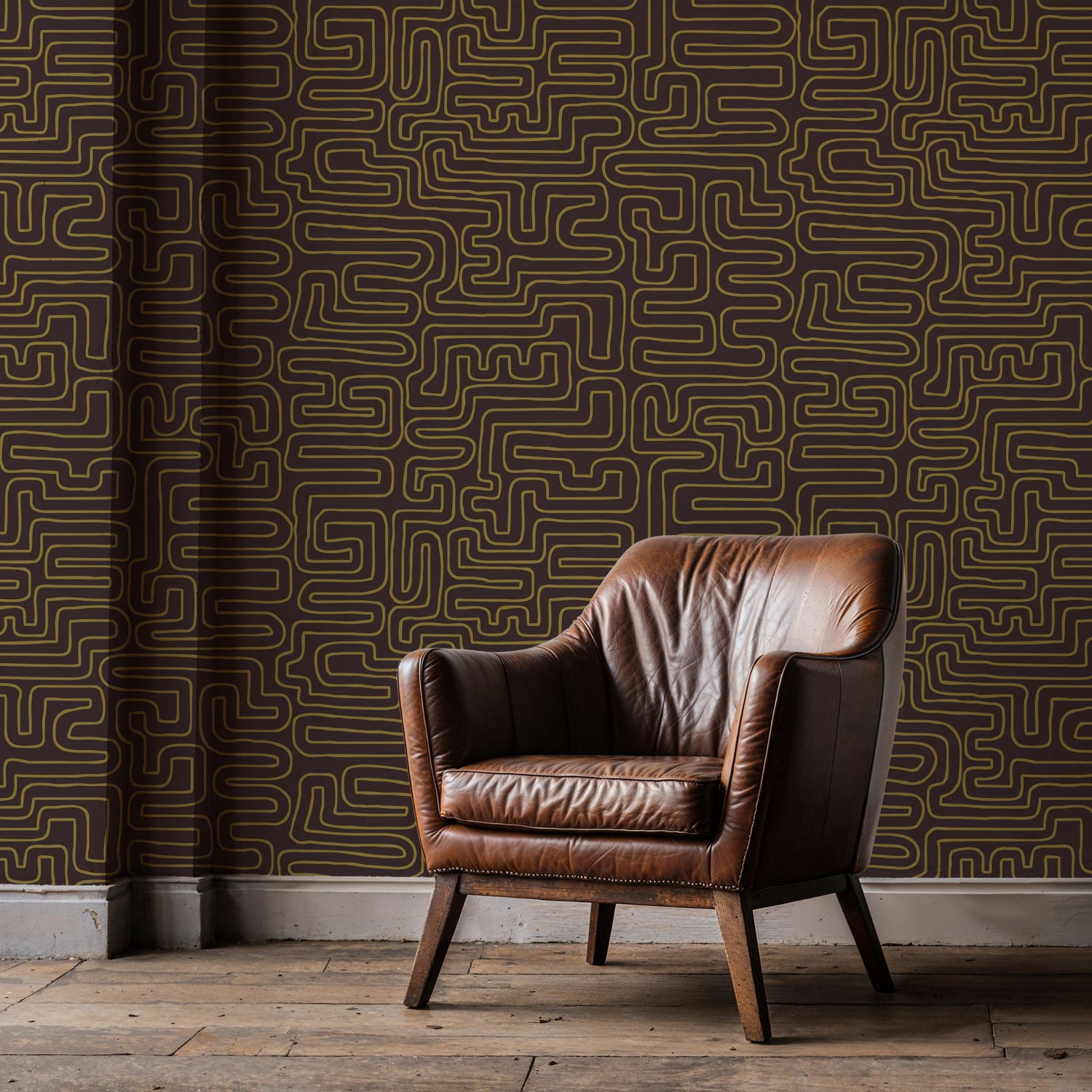 Le Labyrinthe | Moody Maze Squiggly Lines Maximalist Wallpaper Wallpaper Sckribbles