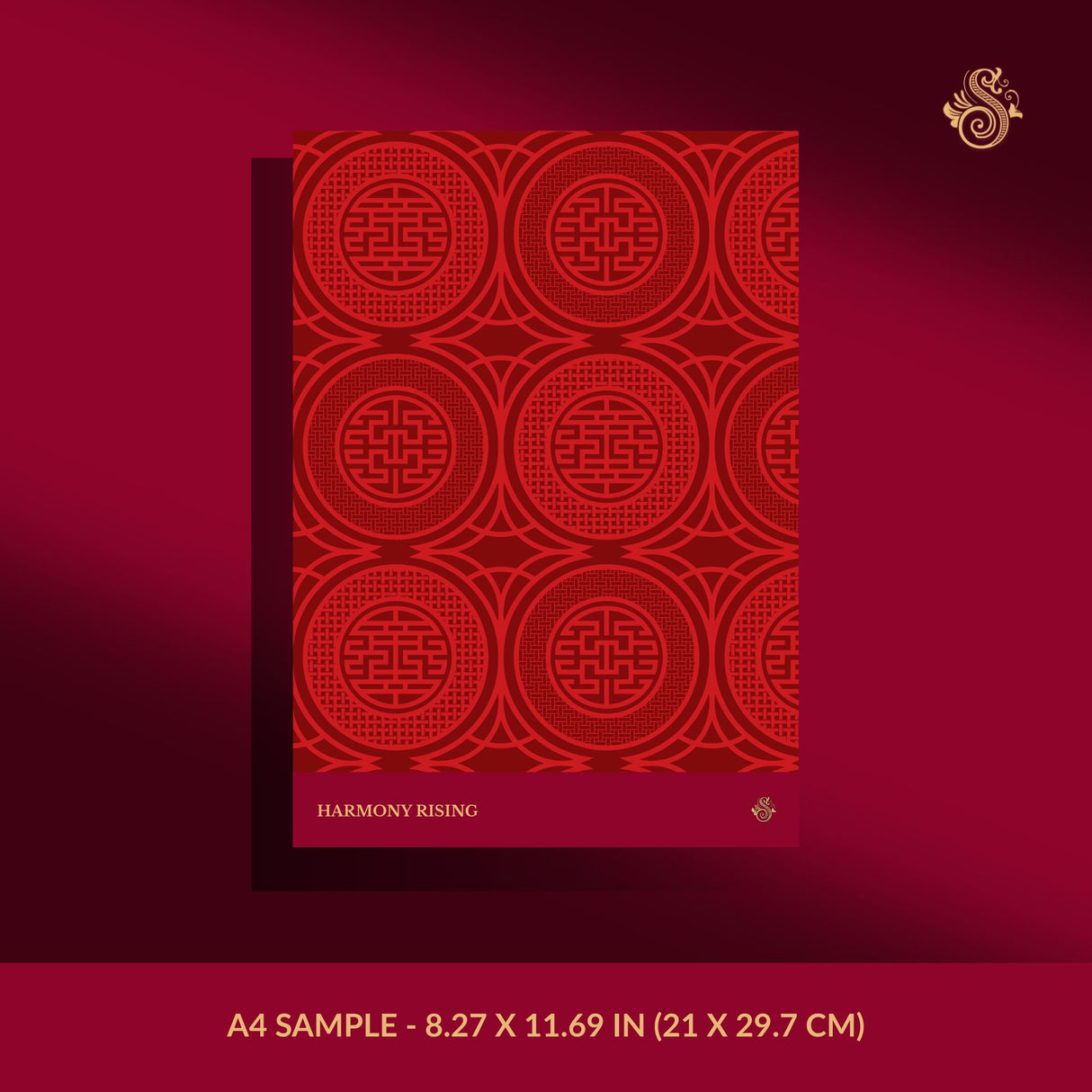 Harmony Rising | Dramatic Bright Geometrical Chinese Wallpaper Wallpaper Sckribbles Signature - Premium Non-Woven A4 Sample - 8.27 × 11.69 in (21 × 29.7 cm)