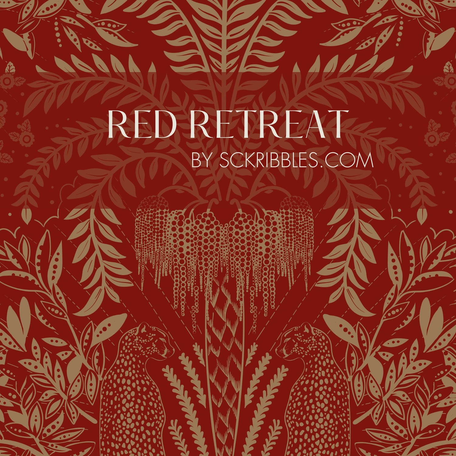 Leopard's Lair | Tropical Palm Tree Jungle Wallpaper Wallpaper Sckribbles Traditional - (Non-Woven) Sample 14'' x 14'' / 35 x 35 cm Red Retreat