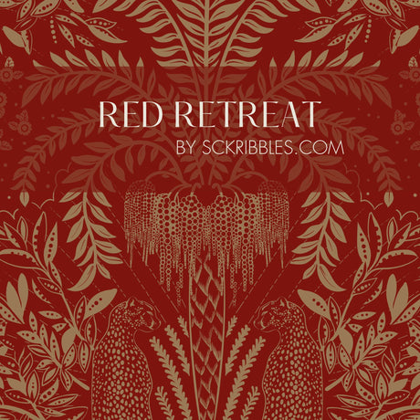Leopard's Lair | Tropical Palm Tree Jungle Wallpaper Wallpaper Sckribbles Traditional - (Non-Woven) Sample 14'' x 14'' / 35 x 35 cm Red Retreat