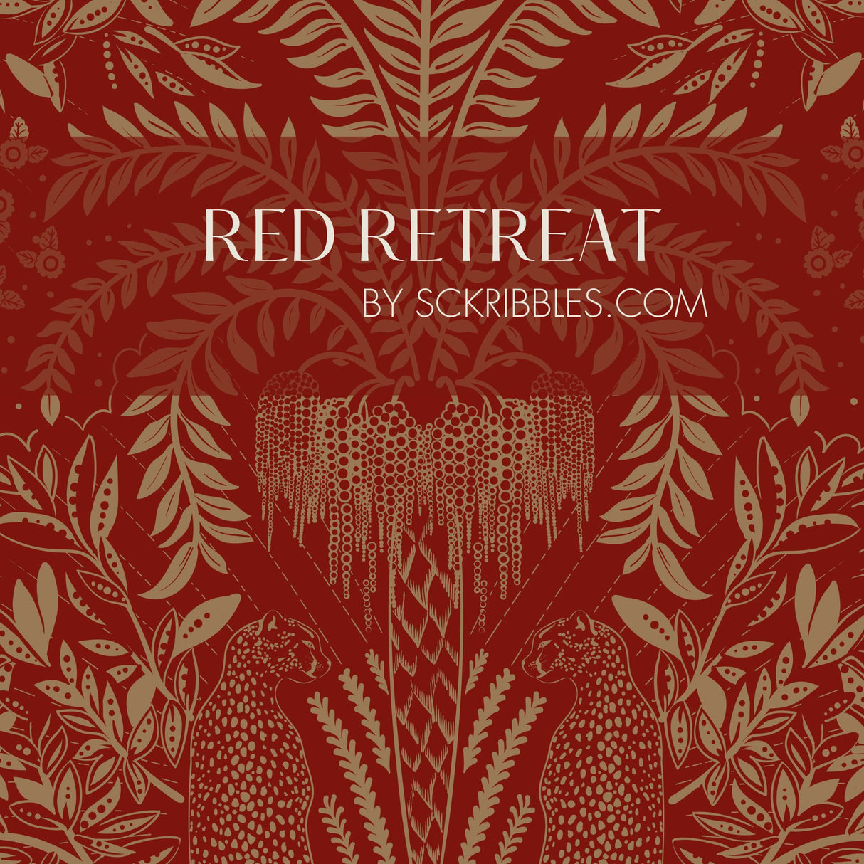 Leopard's Lair | Tropical Palm Tree Jungle Wallpaper Wallpaper Sckribbles Legacy Traditional - (Non-Woven) Sample 14'' x 14'' / 35 x 35 cm Red Retreat