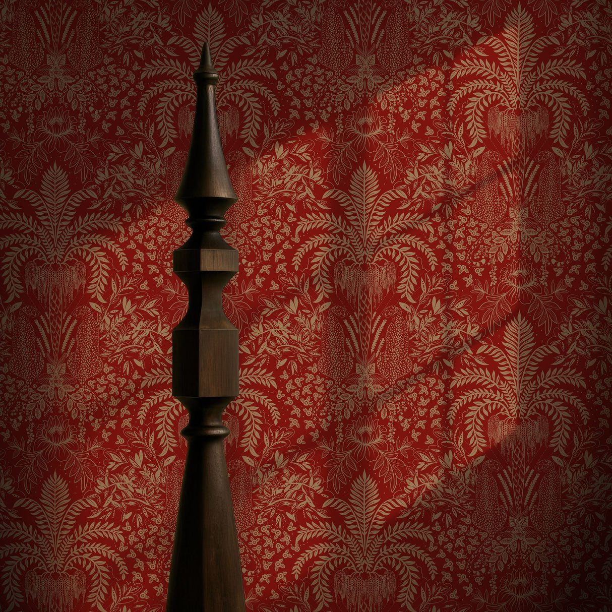 Leopard's Lair | Tropical Palm Tree Jungle Wallpaper Wallpaper Sckribbles Legacy Traditional - (Non-Woven) Legacy Roll - 28" × 33 ft (71 cm × 10 m) Red Retreat