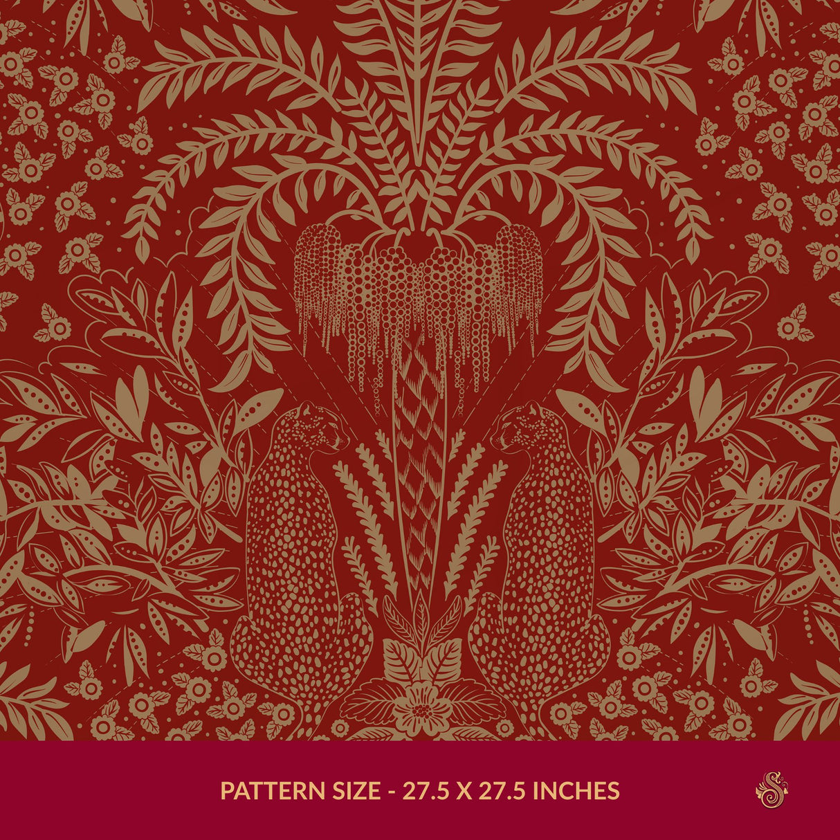 Leopard's Lair | Tropical Palm Tree Jungle Wallpaper Wallpaper Sckribbles Signature - Premium Non-Woven Roll - 27.5 in x 32.8 ft (70 cm × 10 m) Red Retreat