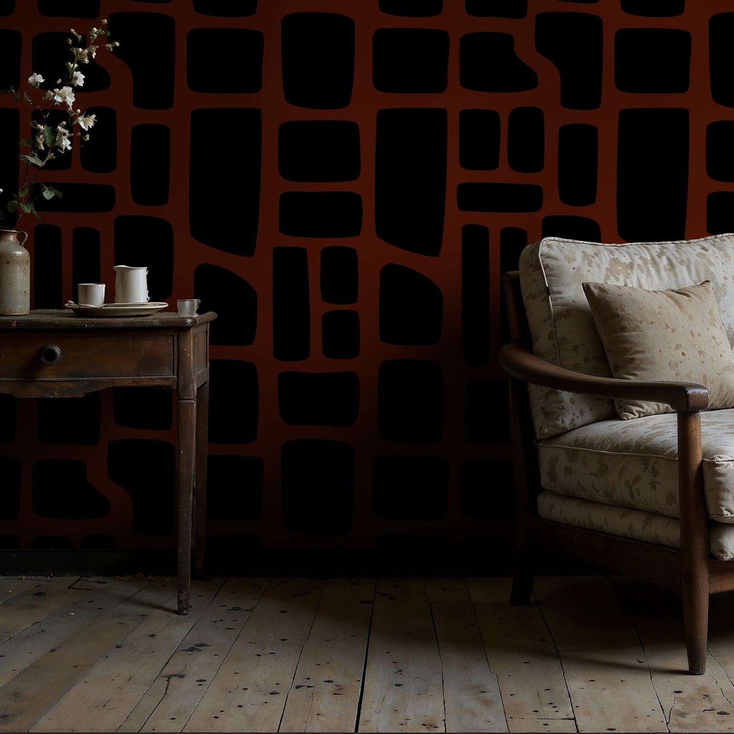 Noir Swell | Bold Abstract Geometrical Masculine Wallpaper Wallpaper Sckribbles