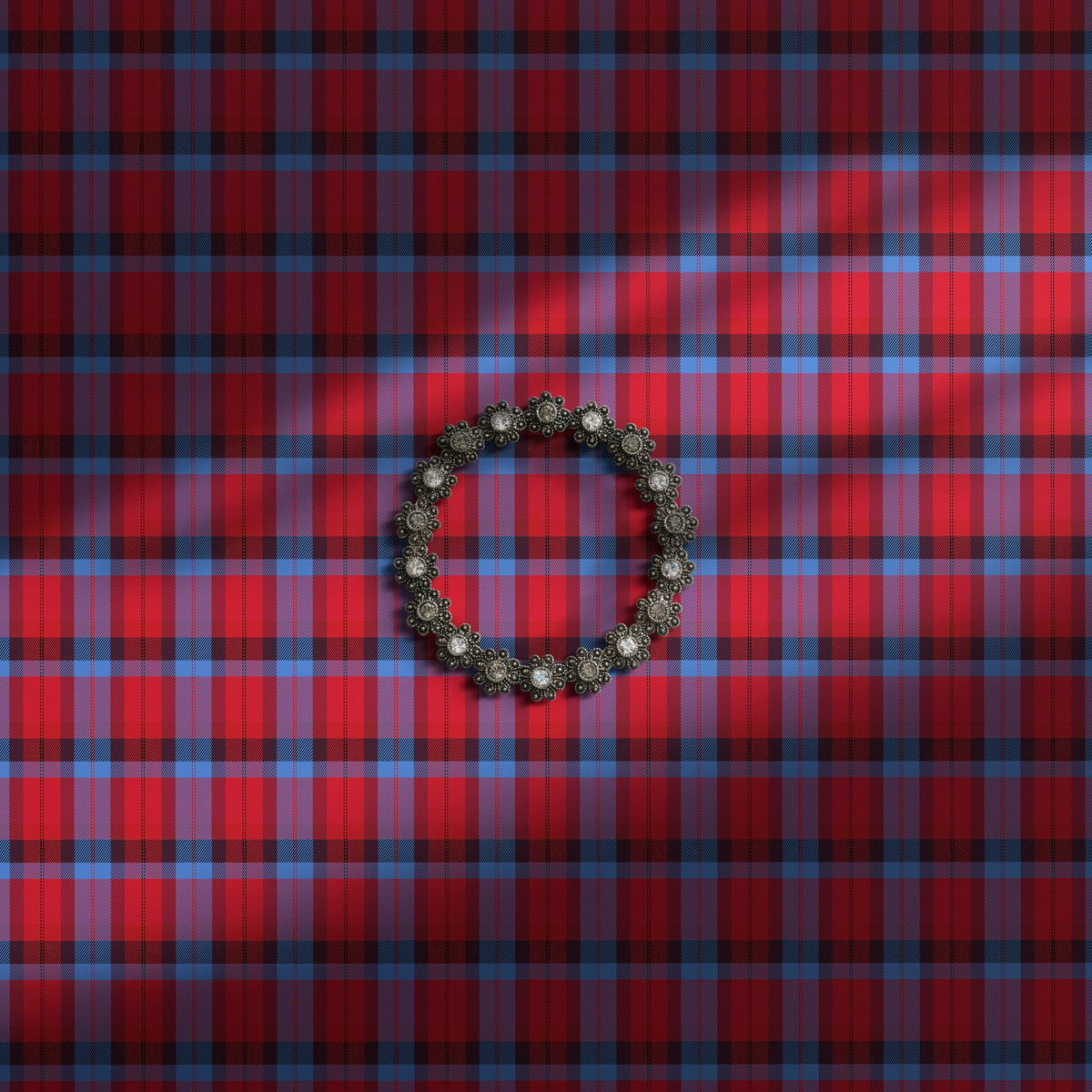 Red and blue plaid checked wallpaper.