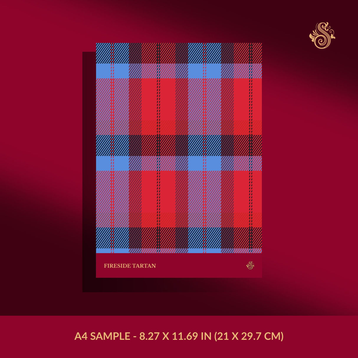 Fireside Tartan | Bright Bold Red & Blue Plaid Wallpaper Wallpaper Sckribbles Signature - Premium Non-Woven A4 Sample - 8.27 × 11.69 in (21 × 29.7 cm)