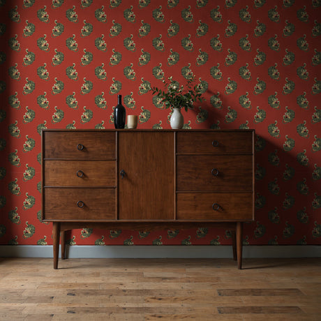 Wild Blaze | Bright Red & Green Maximalist Tiger Wallpaper Wallpaper Sckribbles
