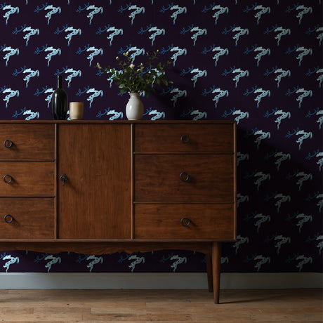 Holiday Herd | Dark Purple & Blue Reindeer Christmas Wallpaper Wallpaper Sckribbles